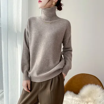 100% čistá vlna turtleneck sveter ženy, nové jesenné a zimné plné rukávy pure color knittedleisure teplé pulloverFRSEUCAG značky