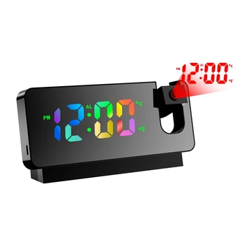 180° Otočenie Projekcie Budík Pre Spálne LED Farebné Digitálne Projekcie Na Strop USB Nabíjací Čas