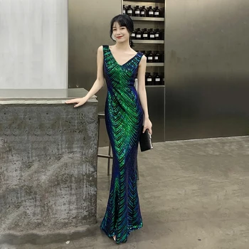 2023 Zelená Večerné Šaty Tvaru Morská Víla Sequined Formálne Šaty Žien Elegantné Party Šaty Župan De Soiree