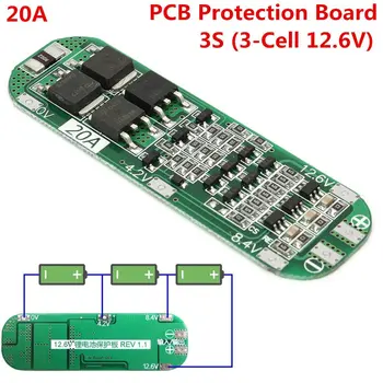 3S 20A Li-ion batéria Lítiová Batéria 18650 Nabíjačku PCB BMS Ochrany Rada 12,6 V Bunke 59x20x3.4 mm Modul Pre Profesionálne jadrovej Vŕtačky
