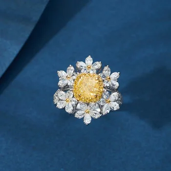 Dámske Luxusné Citrine Málo Daisy Krúžok Yellow Crystal CZ Drahokam, Strieborná Nastaviteľné Prstene Pre Ženy, Jemné Šperky Darček