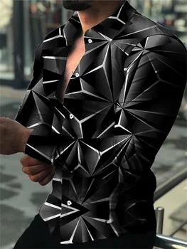 Módne Luxusné Mužov Košele Singel svojim Tričko Bežné Trojuholníkové Kosoštvorec Tlač Dlhý Rukáv Topy pánske Oblečenie Havaj Cardigan