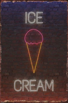 Neon Ice Cream Prihlásiť Cínové Platne Steny Výzdoba Miestnosti Dekorácie Retro Vintage Kovové Prihlásiť Tin Prihláste Sa Pre Art Cafe Krčmy Domov Klub Muž Jaskyňa